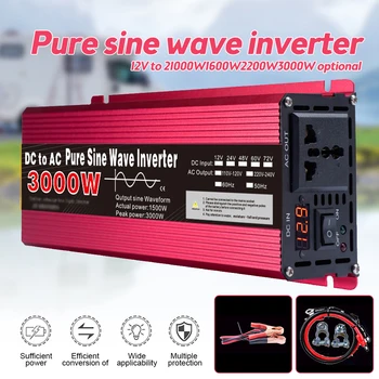 3000W รถอินเวอร์เตอร์พลังงานแสงอาทิตย์ DC 12V to AC 220V Sine Wave Converter รถอินเวอร์เตอร์กลางแจ้งแหล่งจ่ายไฟฉุกเฉิน 1