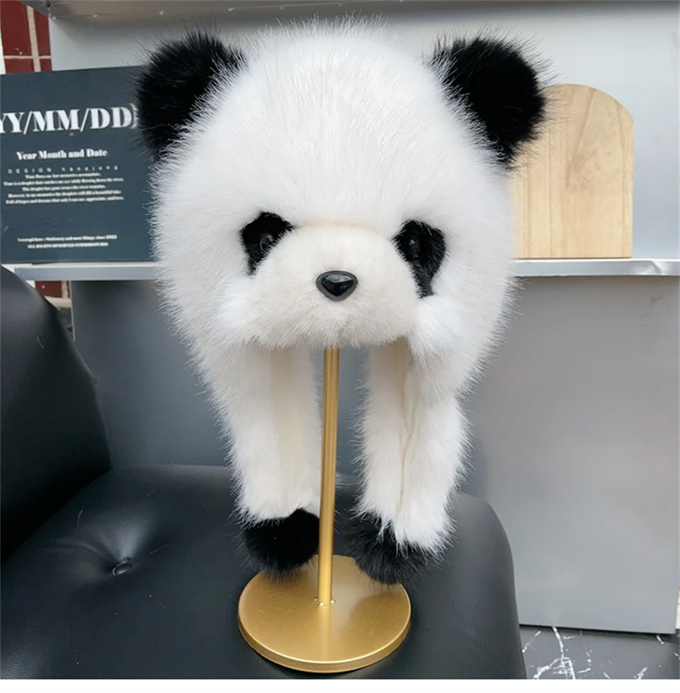 Herbst-Winter Damen Warme Panda-Plüschmütze, Outdoor Ohrenschutz-Hüte, Verdickte Warme Mütze, Mädchen und Damen Ohrenklappe-Mütze, Geschenk – Detail 11