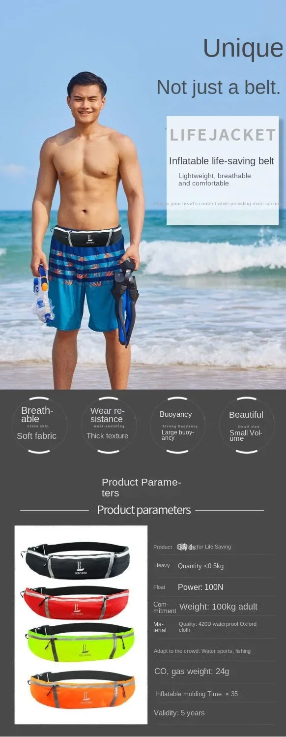 Description Picture 2 of itemPortable Adult Fishing Life Jacket Ultra-thin Professional Large Buoyancy Automatic Inflatable Fishing Waist Belt for Men