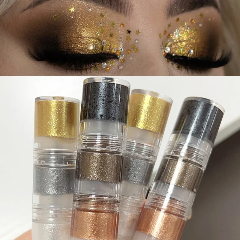 Eye Shadow Eye Shadow Plate 3 Colors Waterproof Pearlescent Glitter Gold Silver Eyeshadow Palette Lasting Shimmer Highlighter Set
