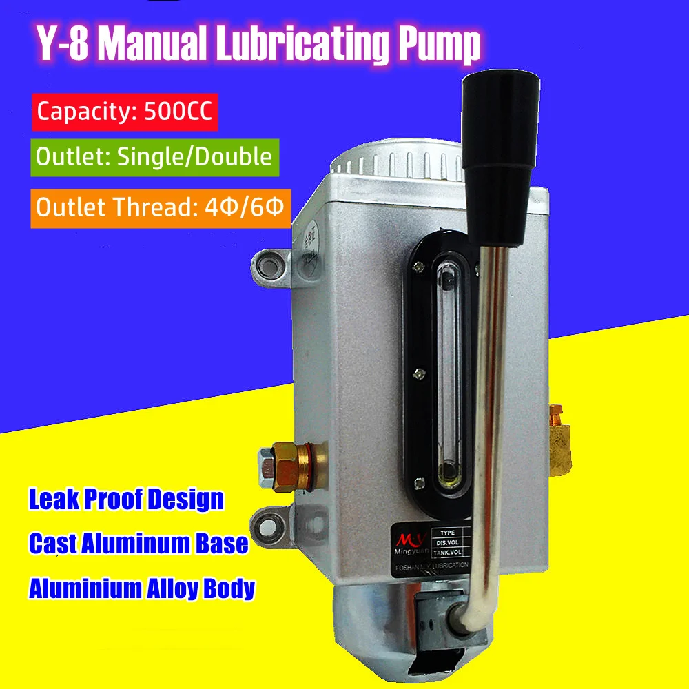 

Y-8 Manual Lubricating Oil Pump Aluminum Alloy Y8 CNC 500CC Single Double 4mm 6mm Discharge Outlet Lubricating Hand Pump