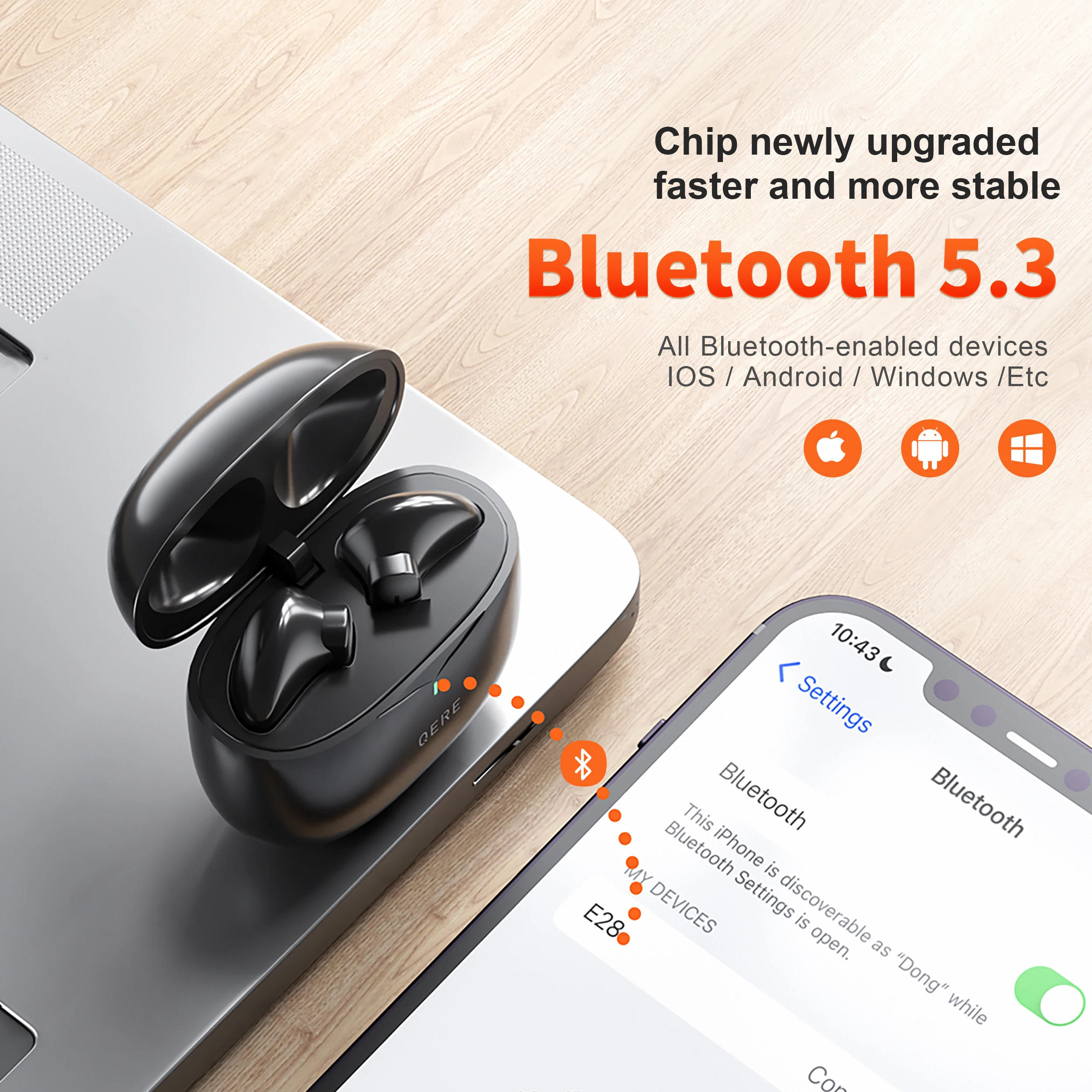 Qere Wireless Headphone Tws Fone de Ouvido Redução de Ruído Microfones Duplos Enc Bluetooth 5.3 à Prova d Água Hi-fi Som Baixo Toque Contro - Image 5