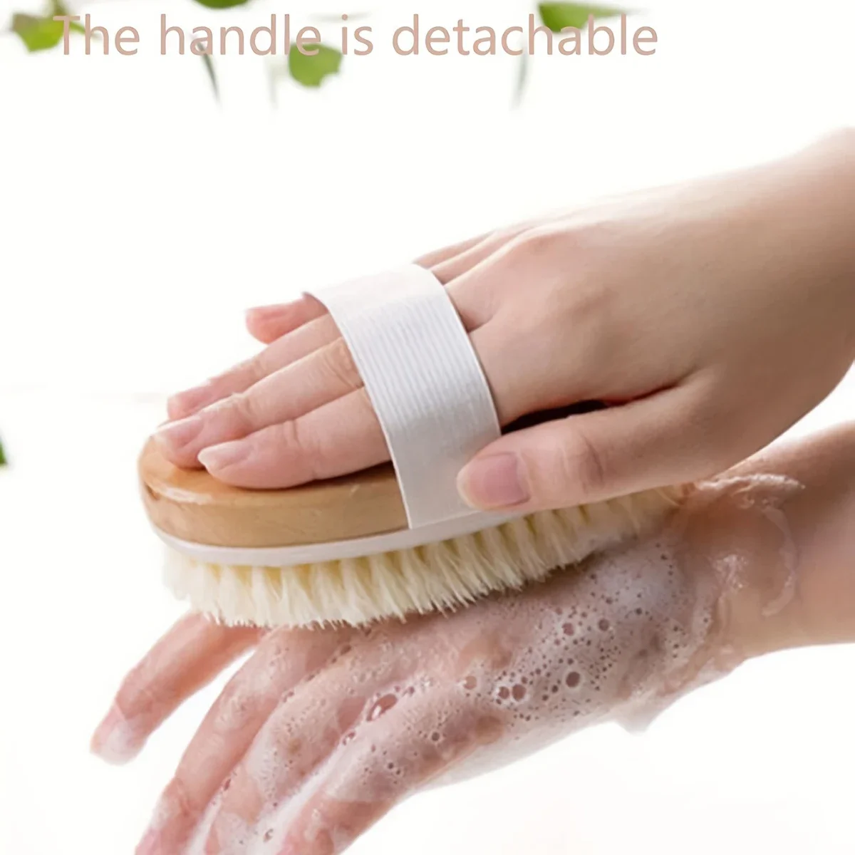 1pc-Wooden Detachable Long Handle Shower Body Brush Bathing Massage Back Body Exfoliating Brush Bathroom Wash Brush Bath Tools