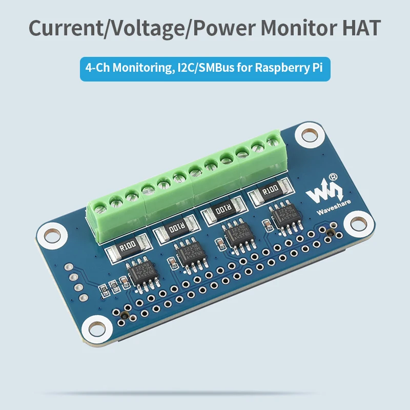 

Raspberry Pi 4-ch Current / Voltage / Power Monitor HAT I2C / SMBus Interface 40PIN GPIO Header for Raspberry Pi 4B 3B+ 3B Zero