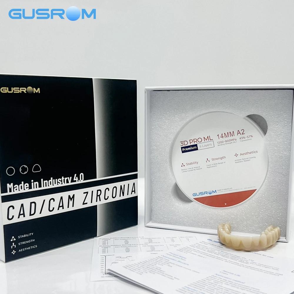 GUSROM 3D PRO ML Premium Mehrschichtiger Zirkonoxid-Block 98mm 6 Schichten 1200MPa Hochfestigkeit 57% Transluzenz Dental CAD CAM Kronenblock – Detail 8