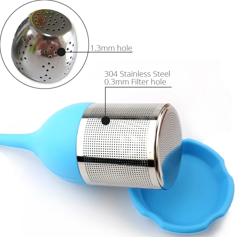 Tea Infuser Stainless Steel Fine Mesh Tea Filter BPA-Free Silicone Leaf Handle and Drip Tray for All Loose Leaf