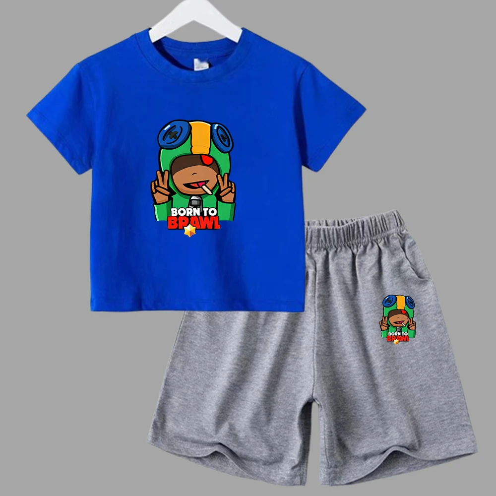 thumbnail image 1 of Conjunto de 2 piezas de camiseta y pantalones cortos divertidos de verano para niños y adolescentes, juego de lucha de algodón, Anime, Cosplay, ropa informal para niño y niña, conjunto para bebé, 1 of 5
