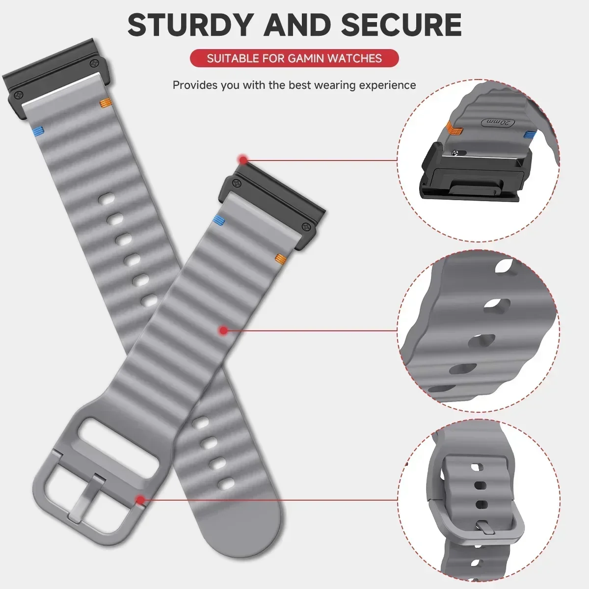 Versatile Silicone Smartwatch Strap, QuickFit Adjustment, Multiple Sizes