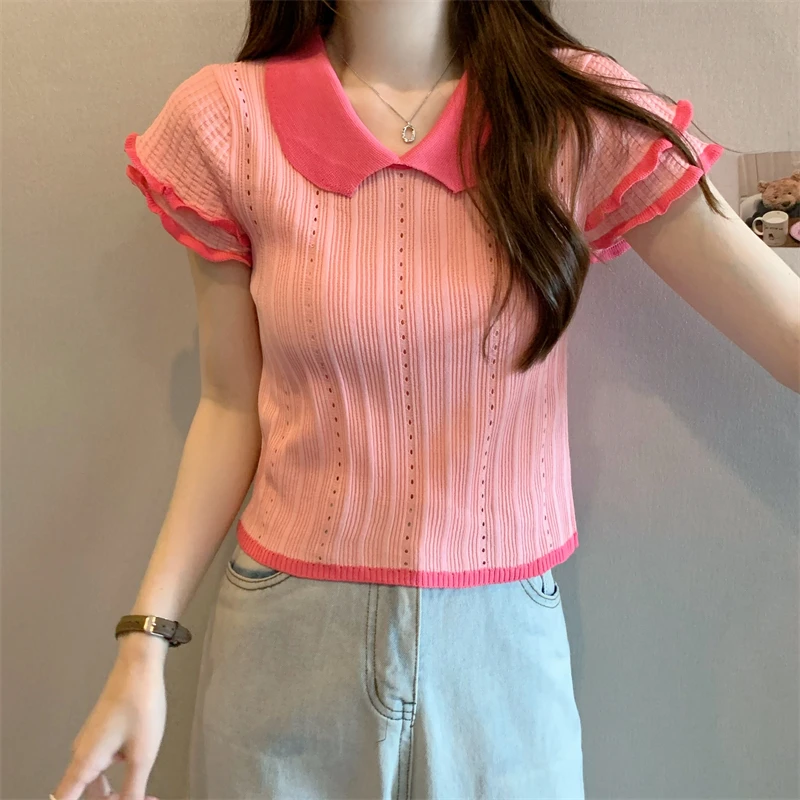 Summer Cropped Knitted Sweater Top for Women