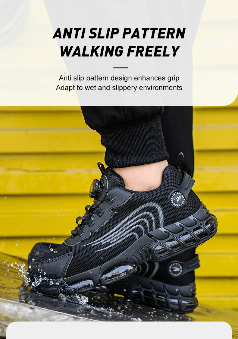 Waliantile Lace Free Men Safety Shoes Sneakers For Industrial Working Boots Puncture Proof Steel Toe Indestructible Work Shoes