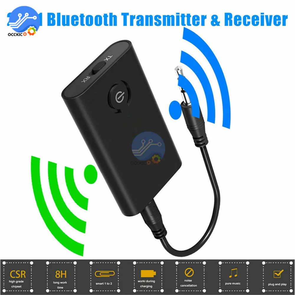 Bluetooth 5.0 Transmitter Receiver Wireless Audio Adapter 2 in 1 A2DP 3.5mm  Jack Aux Bluetooth Adapter For PC TV Headphone Car