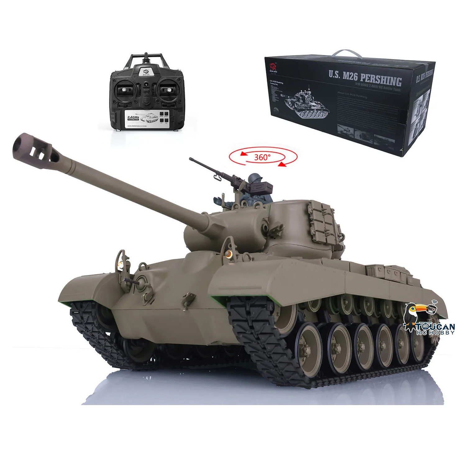 Char RC 1:16 Henglong M26 Pershing USA - Pistes Métalliques, Fumée, Son, Infrarouge - RTR