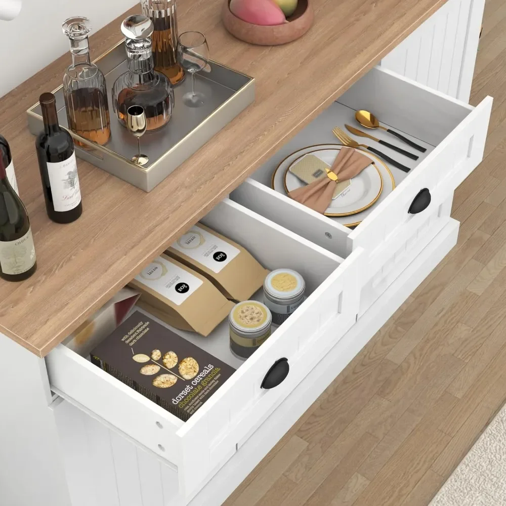 Farmhouse Kitchen Buffet with 2 Drawers Adjustable Shelves 3 Doors Versatile Kitchen Cabinets kitchen storage cabinet