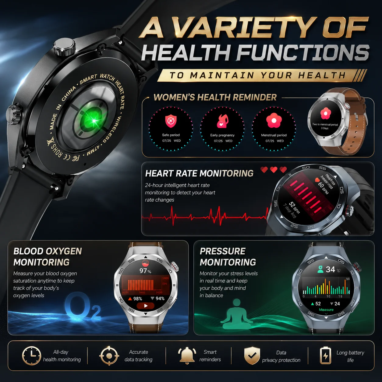 Smart Watch 6 Uomo Smartwatch GPS Track 3ATM Impermeabile Chiamata Bluetooth Frequenza cardiaca Bussola Altimetro Multi Sport Fitness Watch - Image 4