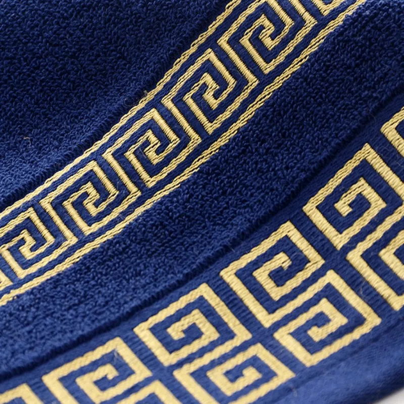 Bath Towels Cotton Towel 70x140cm Large Bath Towel 100% Cotton Geometric Embroidered Thick Soft Absorbent Luxury Hotel and Spa Bathroom Towel Blue White
