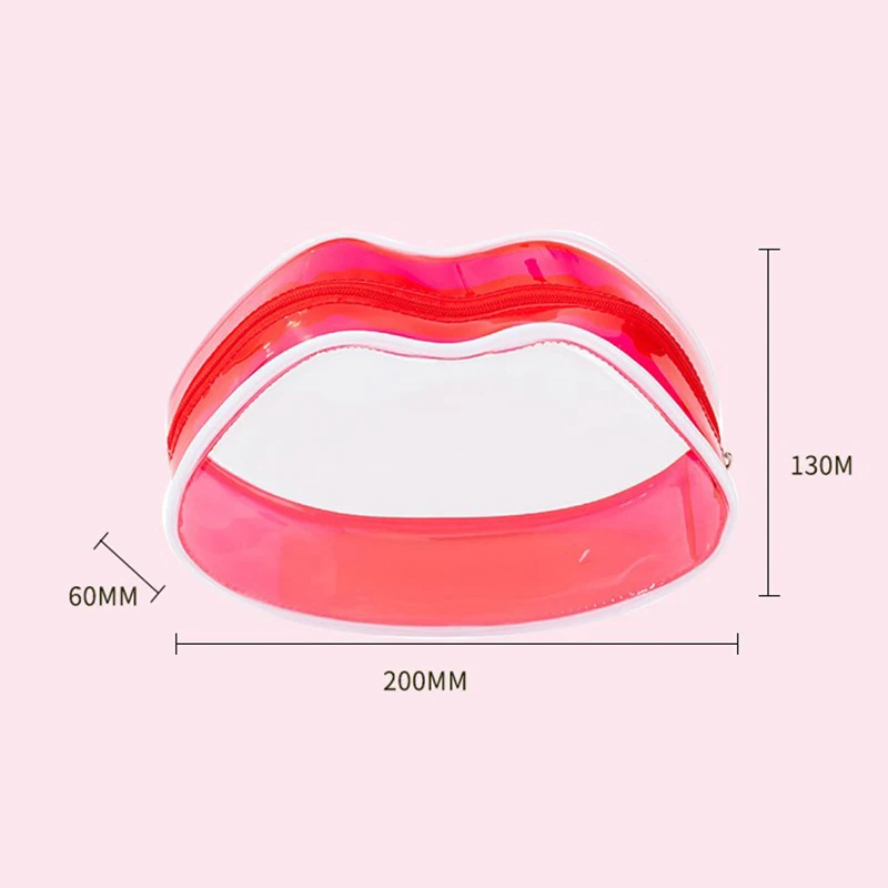 Transparent Women's Cosmetic Bags Waterproof PVC Cute Red Lips Shape Lipstick Pouch Travel Makeup Storage Organizer Accessories 5