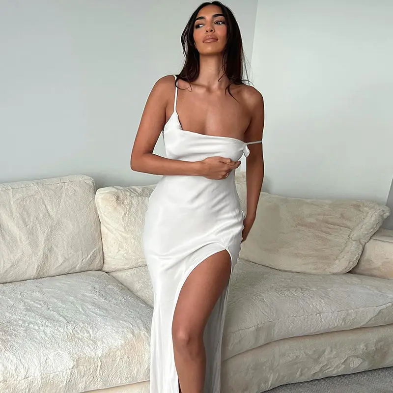 

Women Strap Mid-Calf Dress Sleeveless Bandage Backless Bodycon Sexy Party Elegant 2023 Club Slim Satin Dresses Sexy Vestidos
