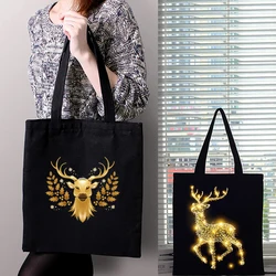 Tote Bag Canvas Shopper Christmas Reindeer Shopping Bags Woman Shoulder Casual Women's Designer Handbags Customizable Beach Eco