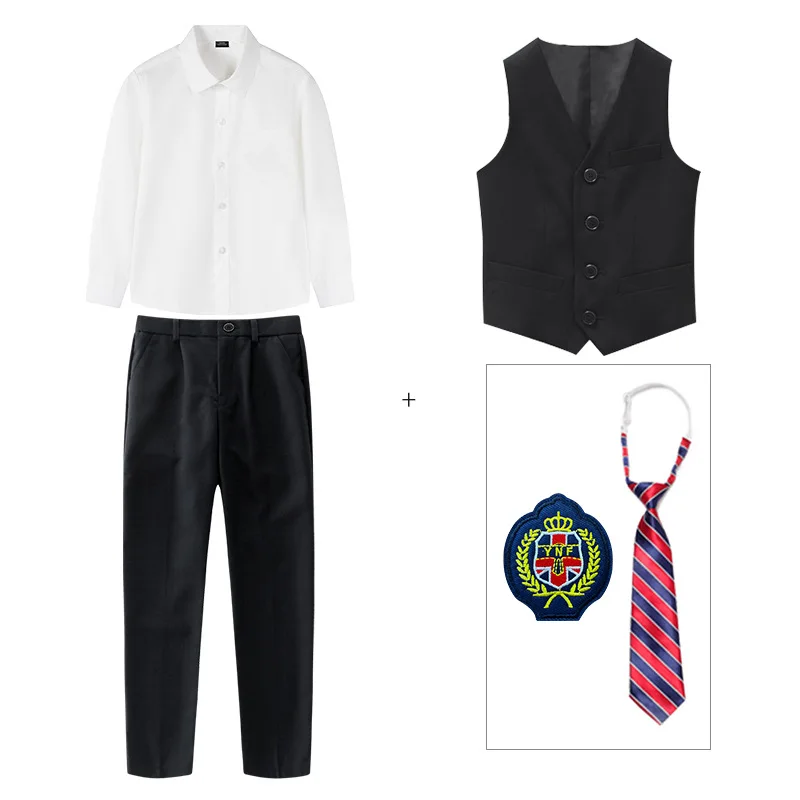 Kid Korean Japanese School Uniform for Boy Girl White Shirt Navy Skirt Pants Waistcoat Vest Tie Clothes Set Student Outfit Suit japanese school uniform