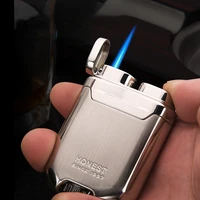 New HONEST Creative Blue Flame Torch Lighter Metal Plating Turbine Windproof Butane Lighter High-end Gift Men's Smoking Tools 1