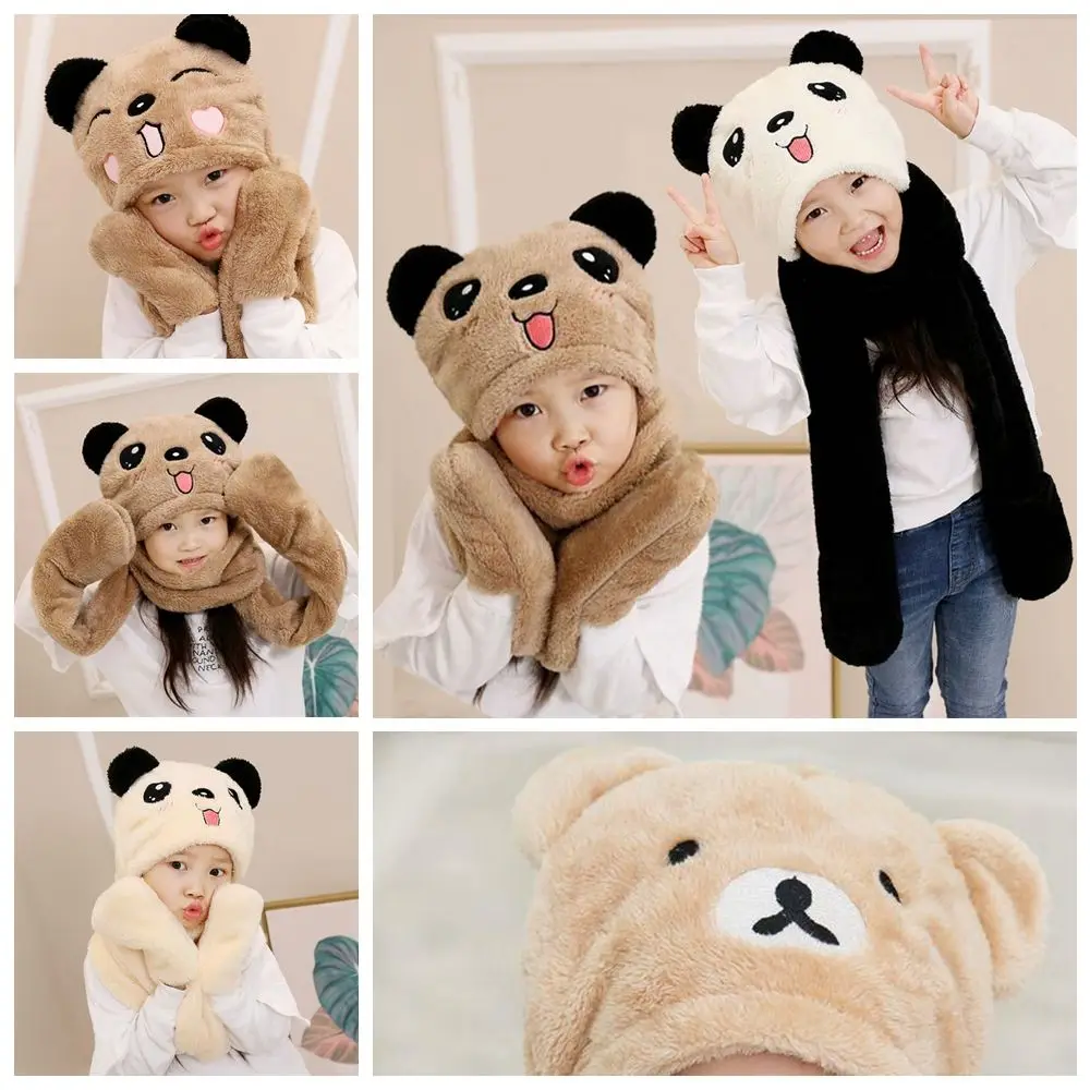 

Cute Apparel Accessories Thick Hoodies Scarf Mitten Beanies Windproof Scarf Panda Hat Gloves Set Winter Hat
