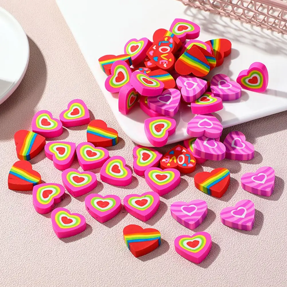 48 Pcs Pencil Colorful Heart Eraser Child Kid Gifts Erasers Tpr Objects Cute Mini