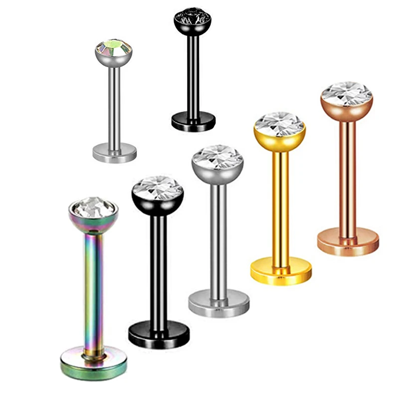 

wholesales 16g Stainless Steel Lip Piercing Crystal Ball Monroe labret Stud Helix Tragus Conch Piercing Cartilage Earrings body