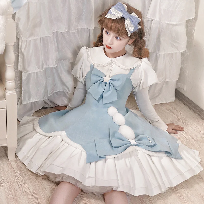 

Women Dress Lolita Dress Winter Fairy Tale Suspender Skirt Sweet Long Sleeve Shirt Princess Japanese Harajuku Fashion Dress