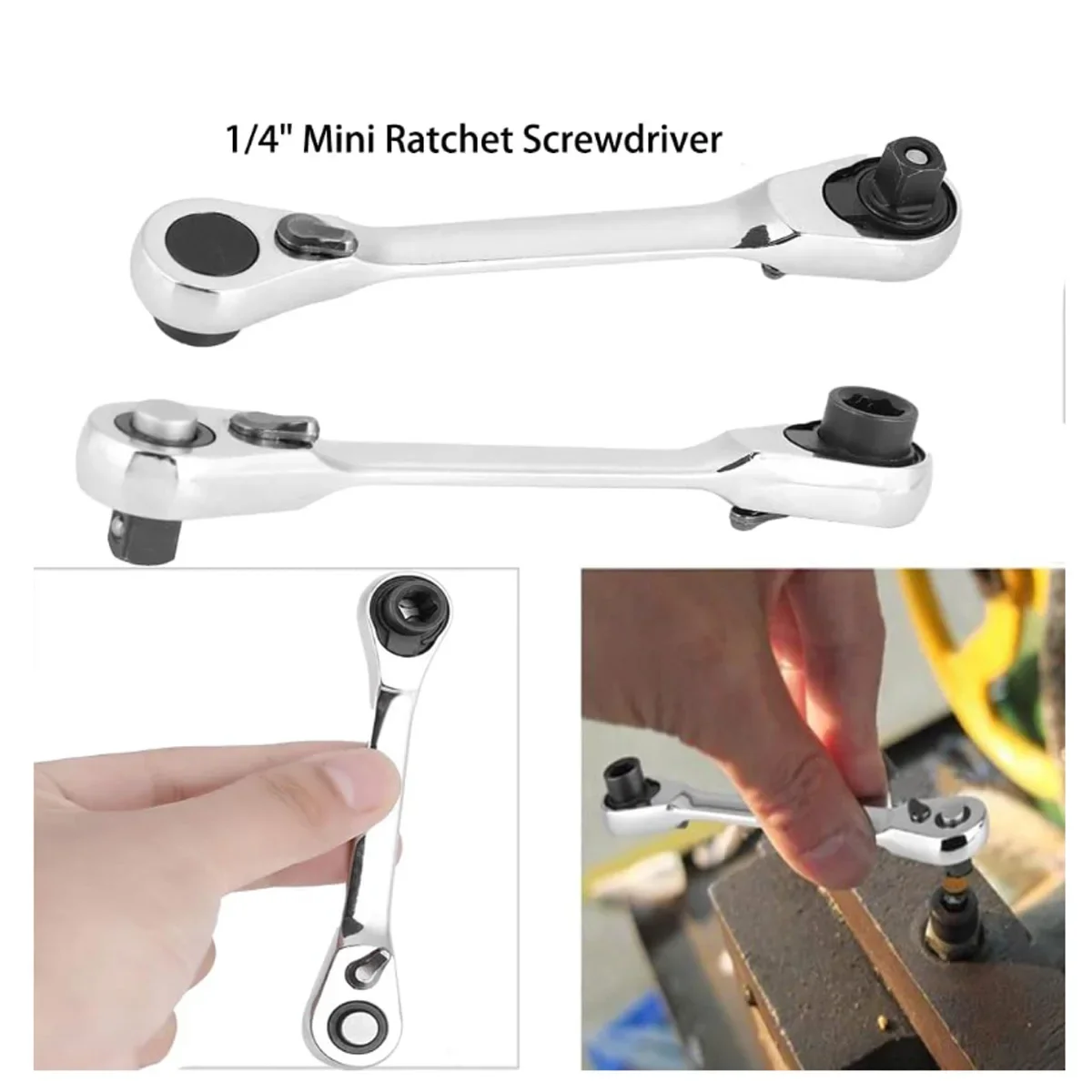 Mini 1/4" Double Ended Quick Release Ratchet Wrench - Compact Screwdriver Bit Adapter Rod 11 thumbnail image