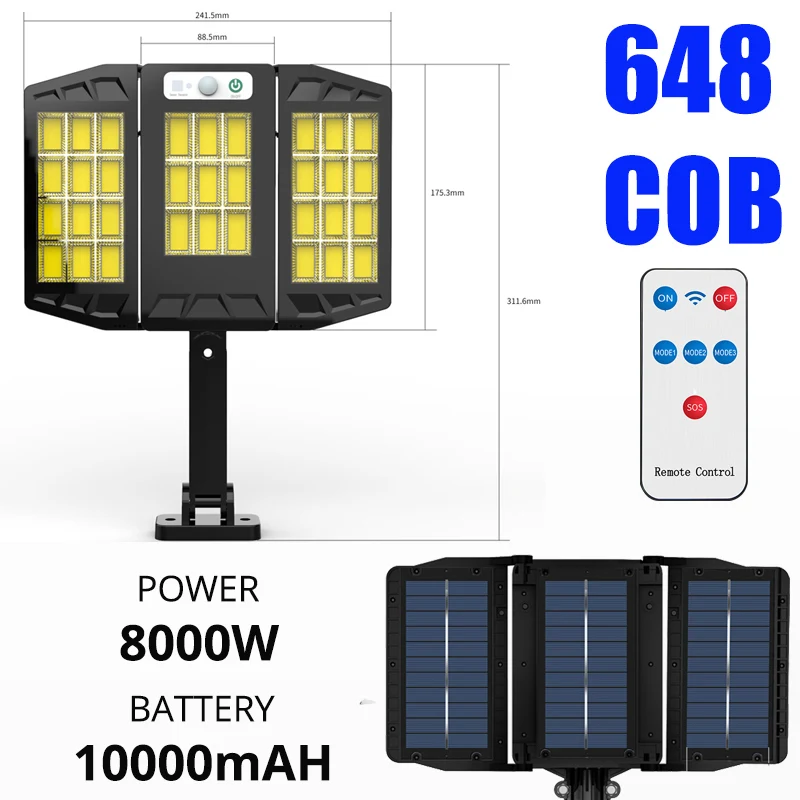 outdoor solar lights for house 8000Watt LED Solar Street Light 648 COB Outdoor Solar Lamp  Motion Sensor 3Modes Waterproof Solar Garden Street Light 30000LUMS solar fence post lights Solar Lamps