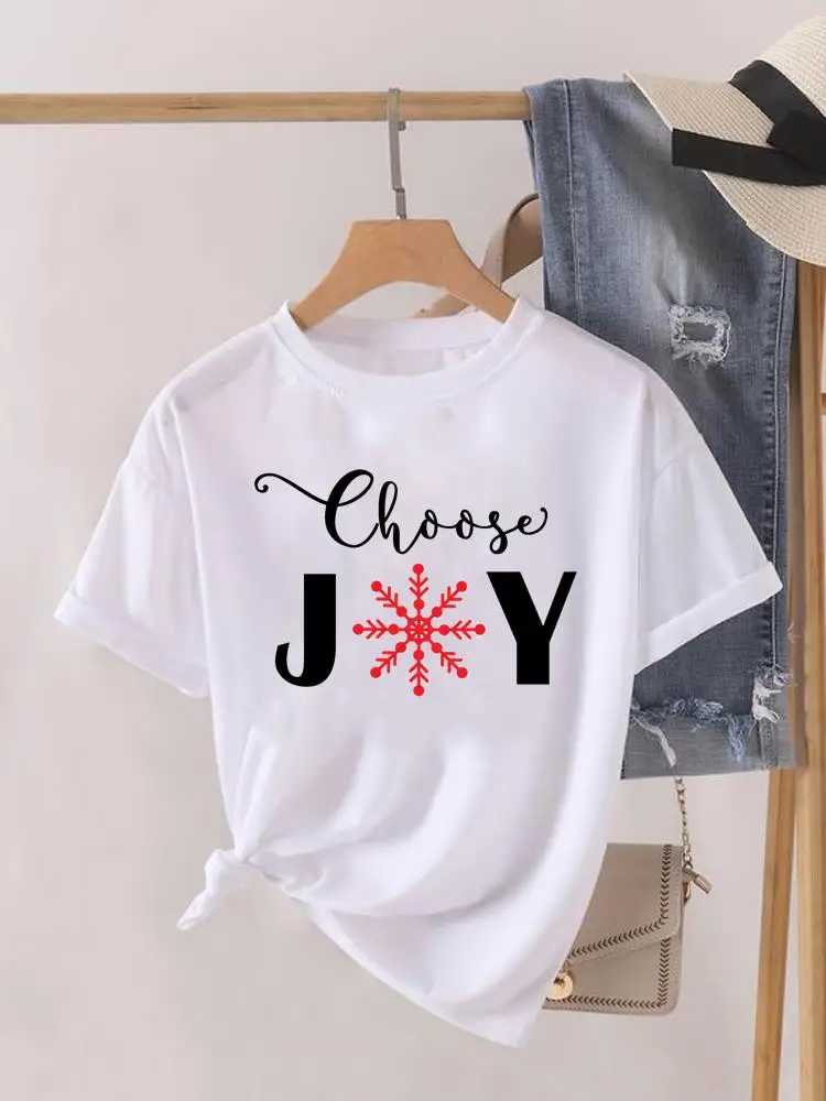 

Lovely Letter Trend Sweet Print Women Tee Christmas Holiday Top Fashion Lady New Year Shirt Clothing Clothes Graphic T-shirt