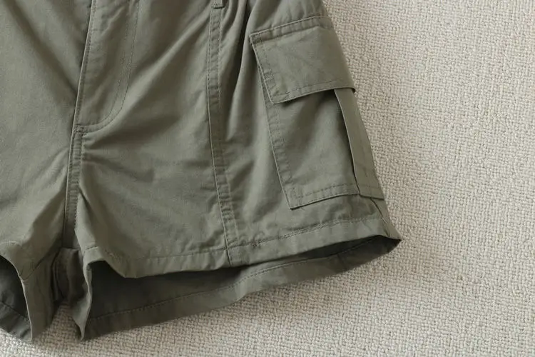 Women High Waist Regular Button Fly Shorts 2025 Summer Retro Casual Washed Cargo Shorts