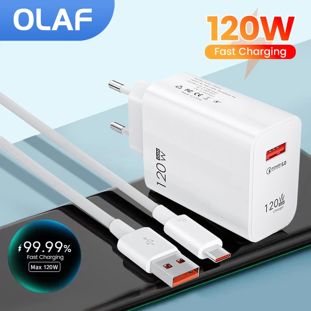 Olaf-cargador USB de carga rápida, Cable tipo C, QC3.0, 120W, para teléfono  móvil, Huawei, Samsung, Xiaomi