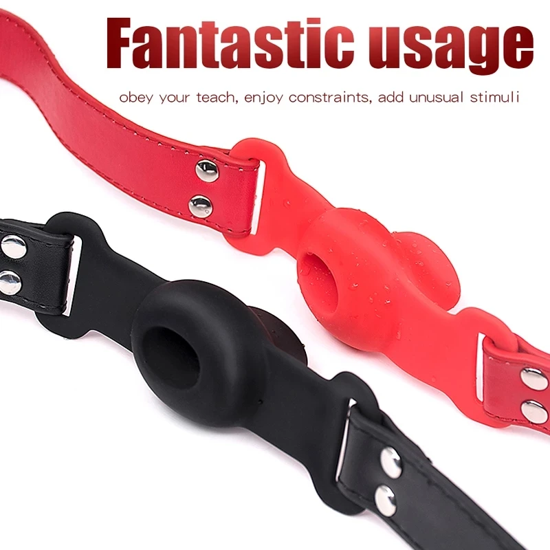 Gag Silicone Mouth Extender Ball Oral Fixation Erotic Toys PU Harness Strap Belt Bdsm Bondage Costume Face_voghion.com