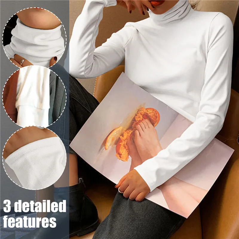2025 Hot Fleece-Lined Slimming /Turtle Neck Top Women's Versatile Solid Color Long Sleeve T-Shirt Base Layer Autumn Winter 3