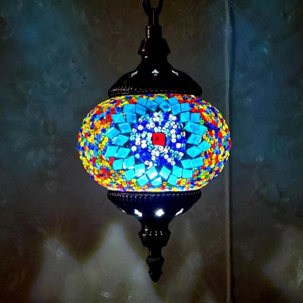 Mosaic Pendant Light Turkish Moroccan Mosaic Hanging Ceiling Lamp E27 Restaurant Club Single Head Chandelier for Bar Home Hotel