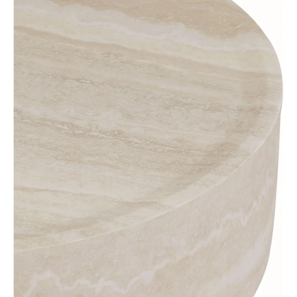 Round Coffee Table,Marble Grain Drum Coffee Table Fiberglass Circle Tea Table Accent Central Table for Living Room 3