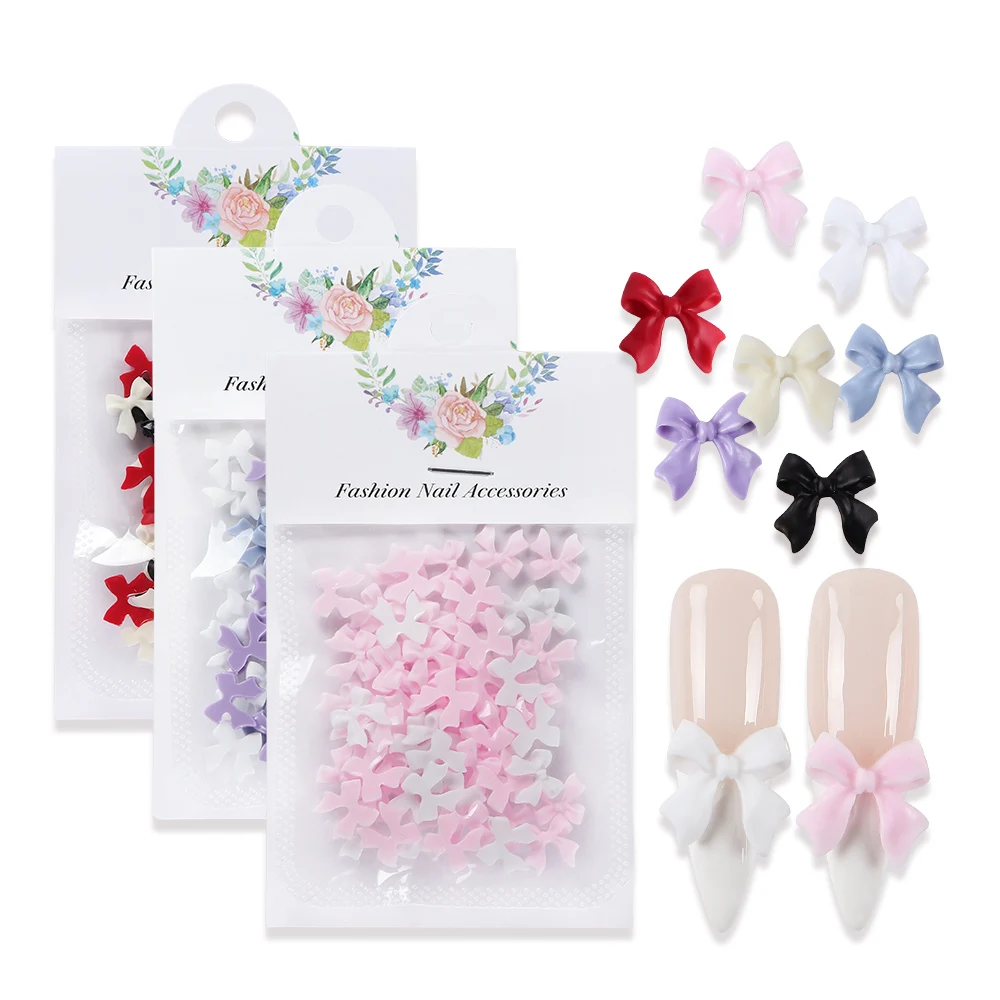 50pcs 리본 활 네일 매력 액세서리 다채로운 나비 넥타이 매니큐어 부품 DIY 쥬얼리 발렌타인 네일 아트 장식 만들기