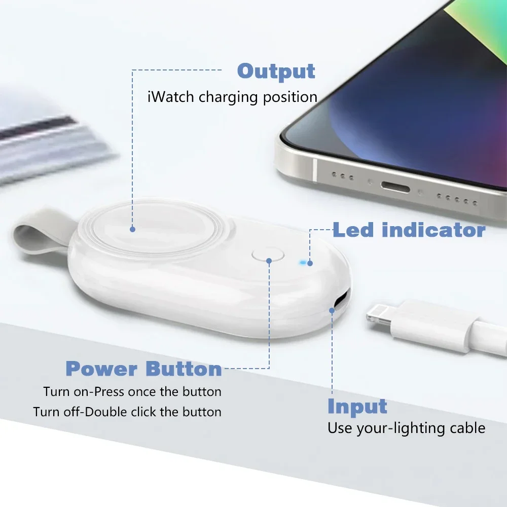 Portable Magnetic Watch Wireless Charger For Apple Watch iWatch 9 8 UItral 7 6 5 4 3 SE 1100mAh Battery Inside Fast USB Charging