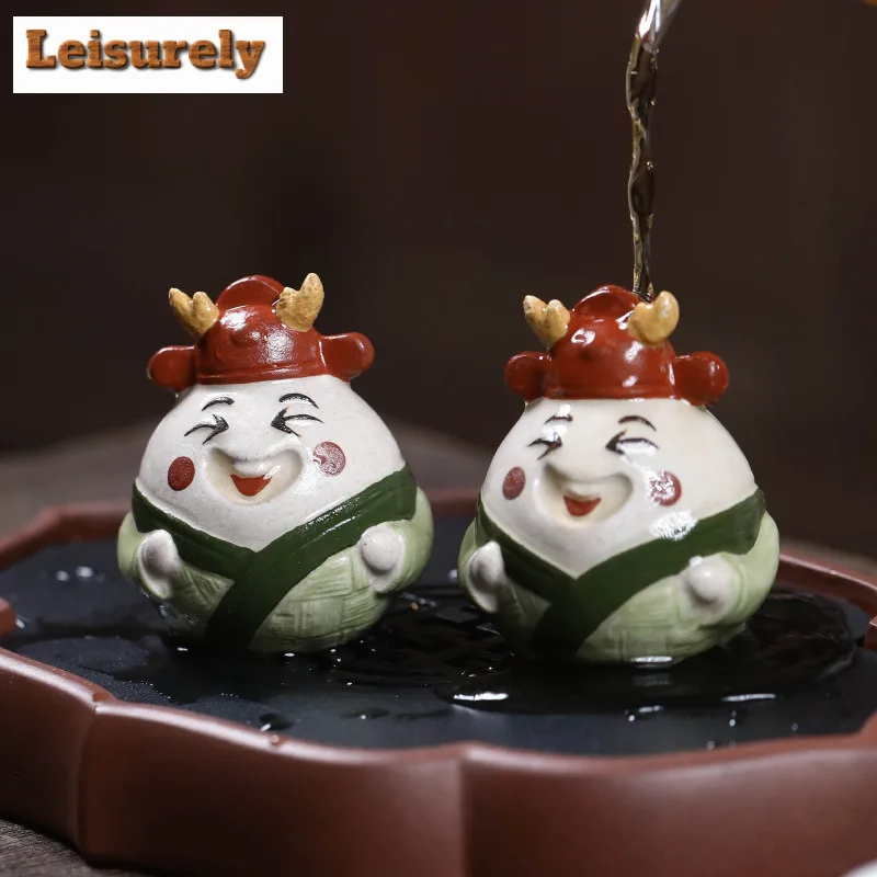 Yixing Zisha Zongzi Human Dragon And Phoenix Tea Pet Elegant Fish Tank Landscaping Tea Figurine Play Toys Tea Statue Ornaments