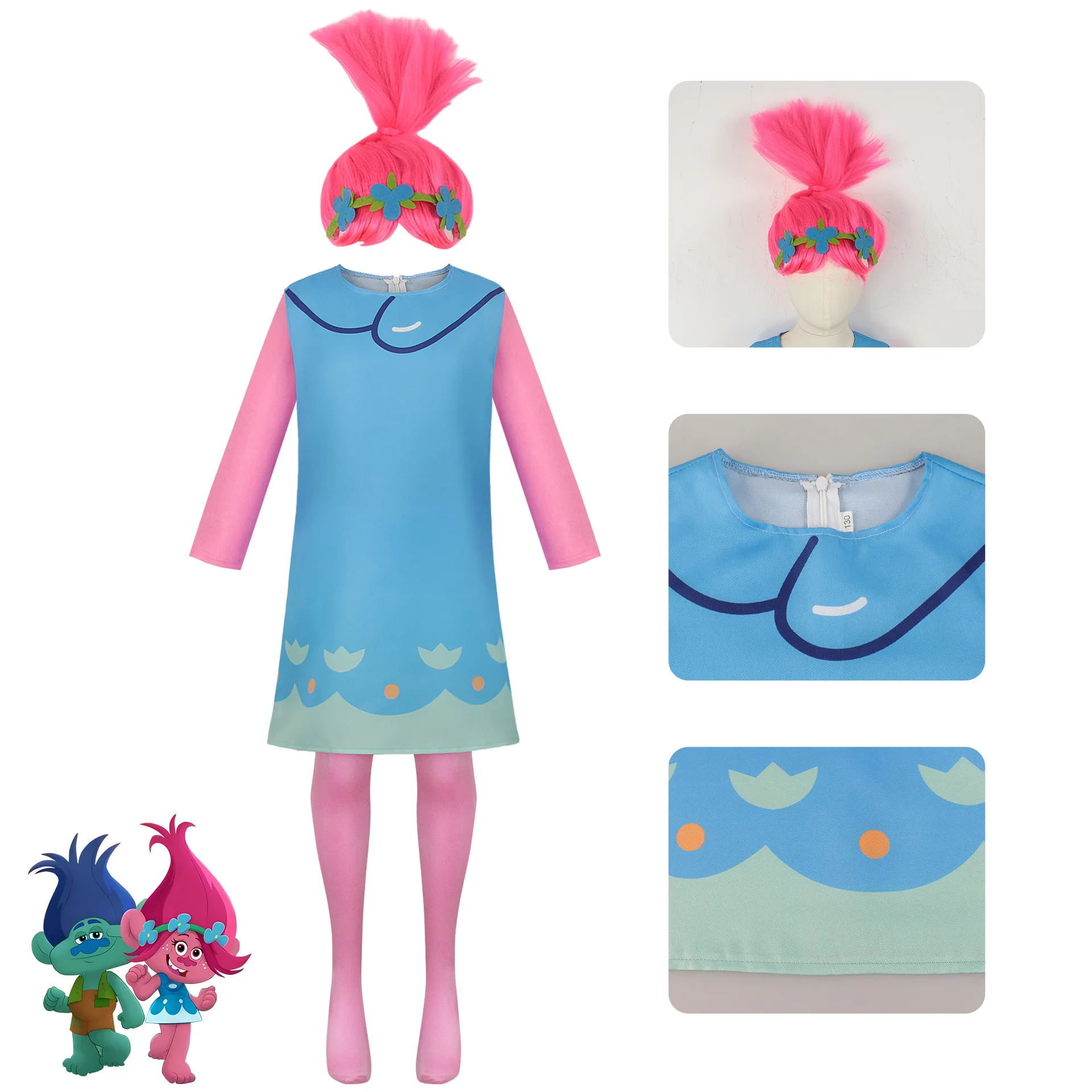 Kids Adult Anime Trolls Branch Cosplay Costume Poppy Dress