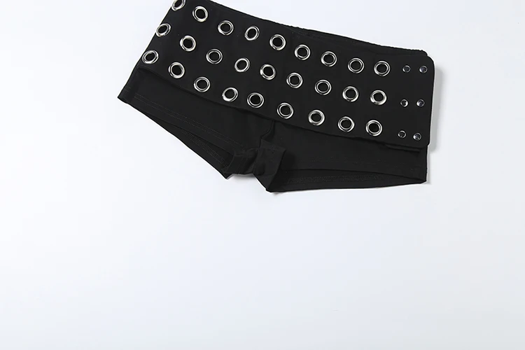 Kliou High Street Style Mini Shorts Frau Metall Ringe Hohl Dekoration Elastische Hohe Taille Heiße Mädchen Sexy Mode Dünne Böden – Detail 9