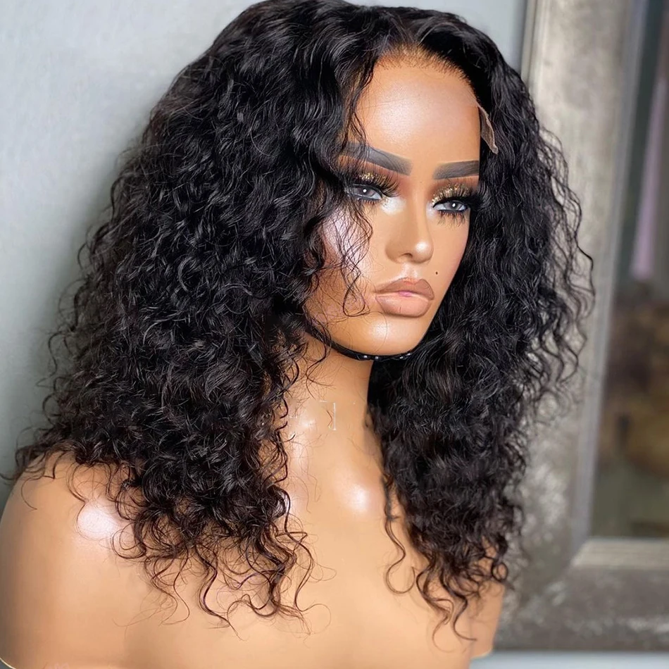 

Natural Black Full Lace Wig 4x4 Silk Base For Women Silk Top Wig Curly Remy Human Hair Glueless Pre Plucked With Baby Hair Wig
