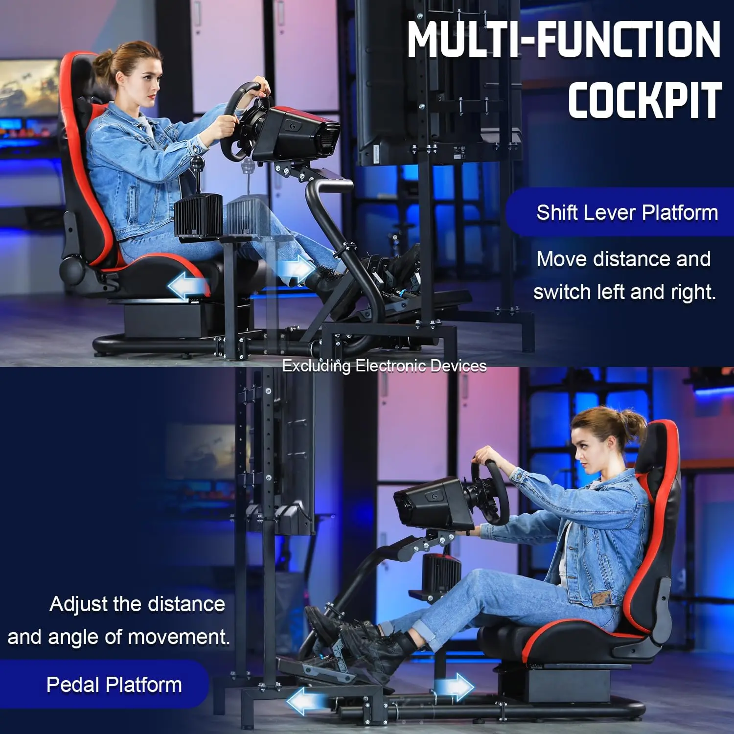 Racing Cockpit: TV Stand & Red Seat, Fits G923/G920/T500/Fanatec/T3PA/TGT, Stable Steering Wheel Stand (No Wheel/Pedals) 3