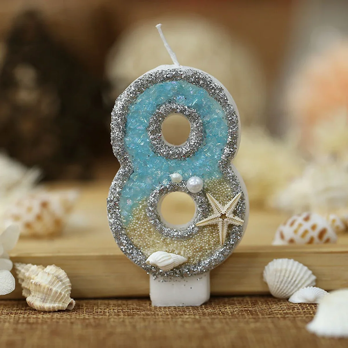 0-9 Number Glitter Candles Summer Beach Starfish Birthday Cake Decoration Candles Ocean Themed Party Cake Decoration