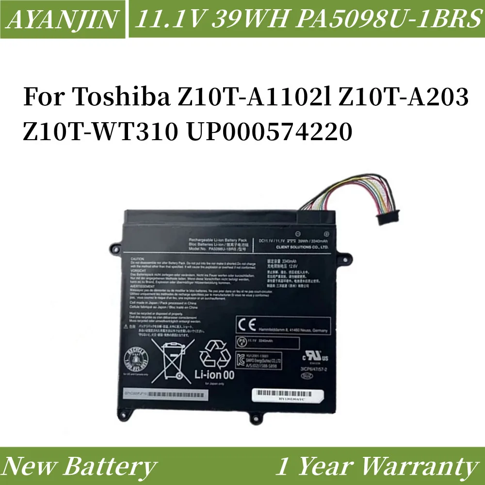 

PA5098U-1BRS 11.1V 39WH Laptop Battery For Toshiba Z10T-A1102l Z10T-A203 Z10T-WT310 UP000574220 PA5098U