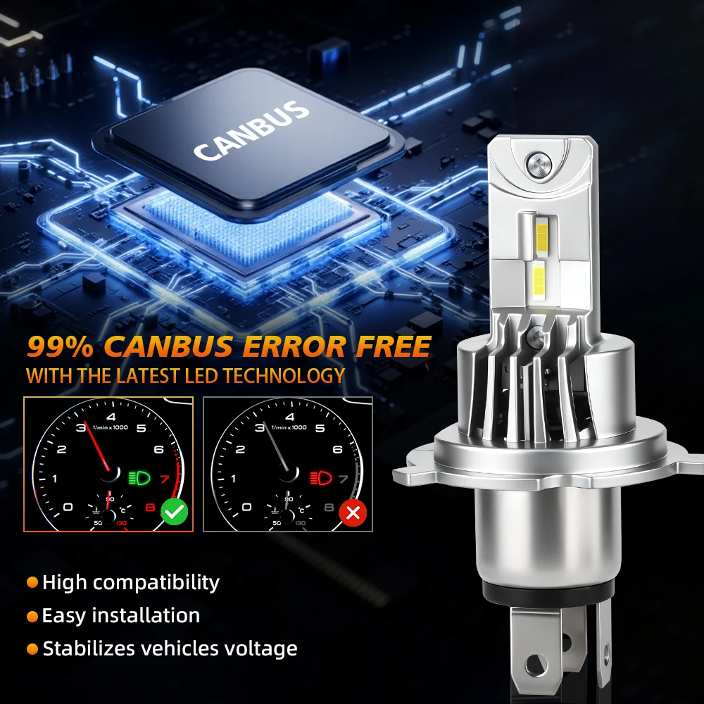 H4 LED 강력 조명 CANBUS 200W 상/하향등 자동차 헤드라이트 전구 자동차/오토바이 터보 LED 램프 6500K 밝은 안개등 팬 포함