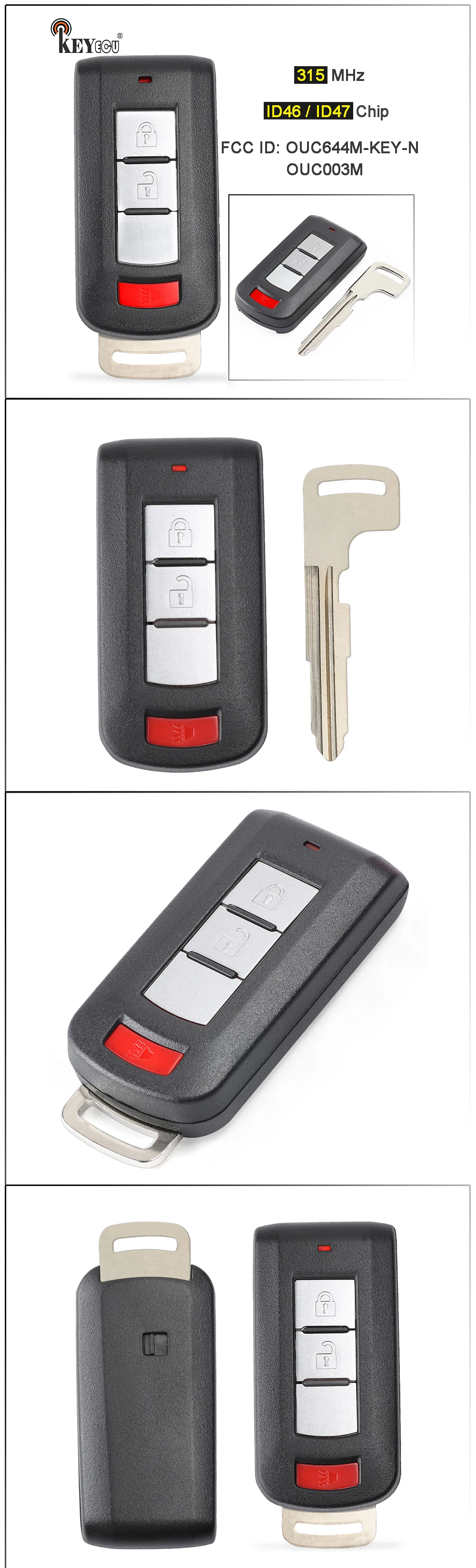 Keyforkess 315MHz ID46 / ID47 Chip FCC ID: OUC644M-KEY-N OUC003M Samrt portachiavi a distanza per Mitsubishi Lancer Outlander Mirage G4 - Saee0407ebe614ae2b2c966e6b8d44eafa