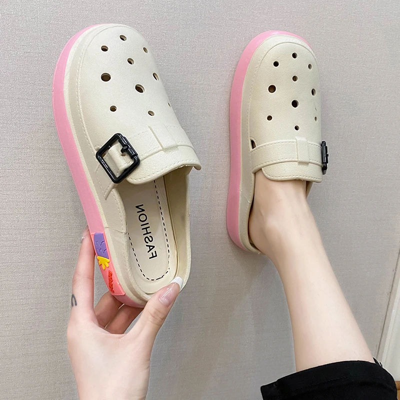 

Casual Baotou Half Slippers Women Shoes Summer Non-Slip Platform Beach Shoes for Women Slip-on Soft Soled Women Sandals Slippers