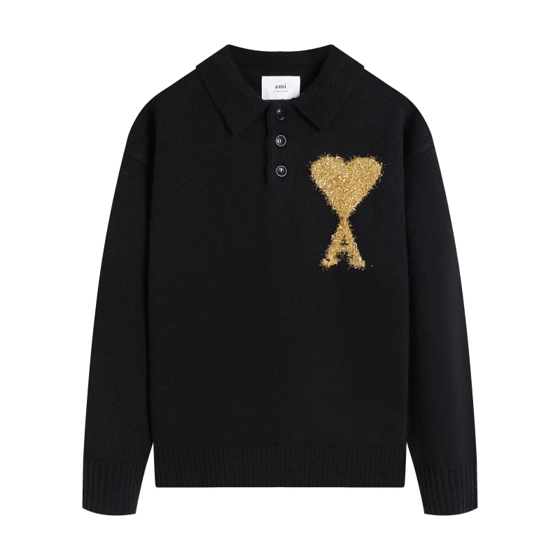 2025 Men Autumn Woolen Sweater With Lapel Gold Thread Knit